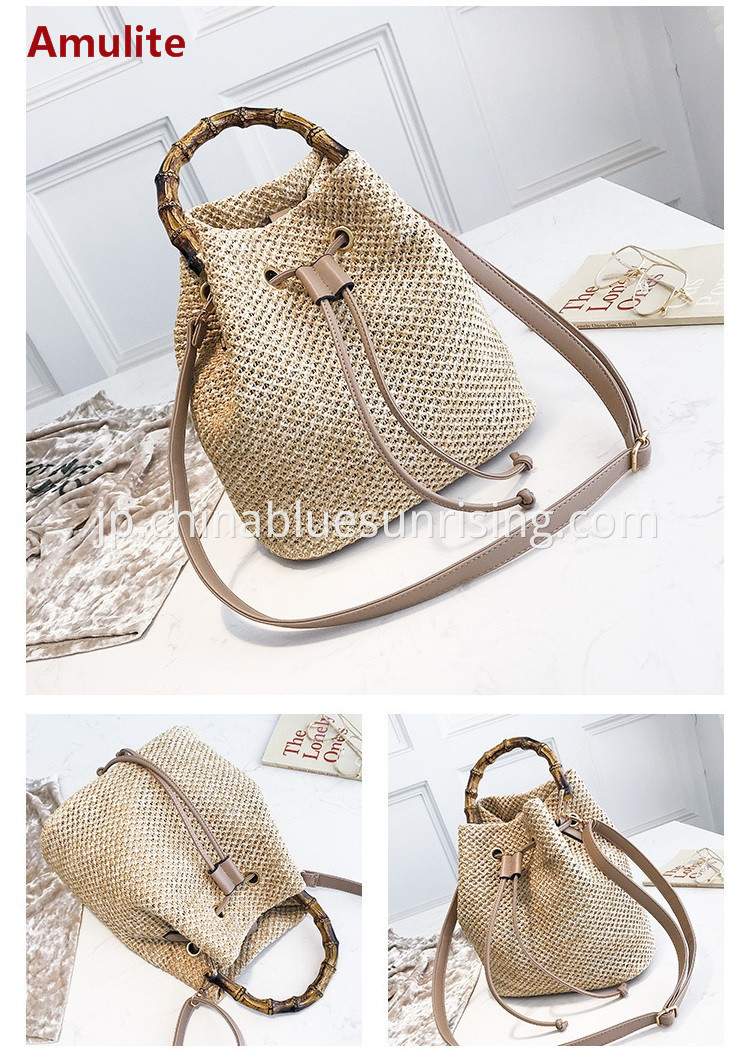 bamboo handle bucket straw bag